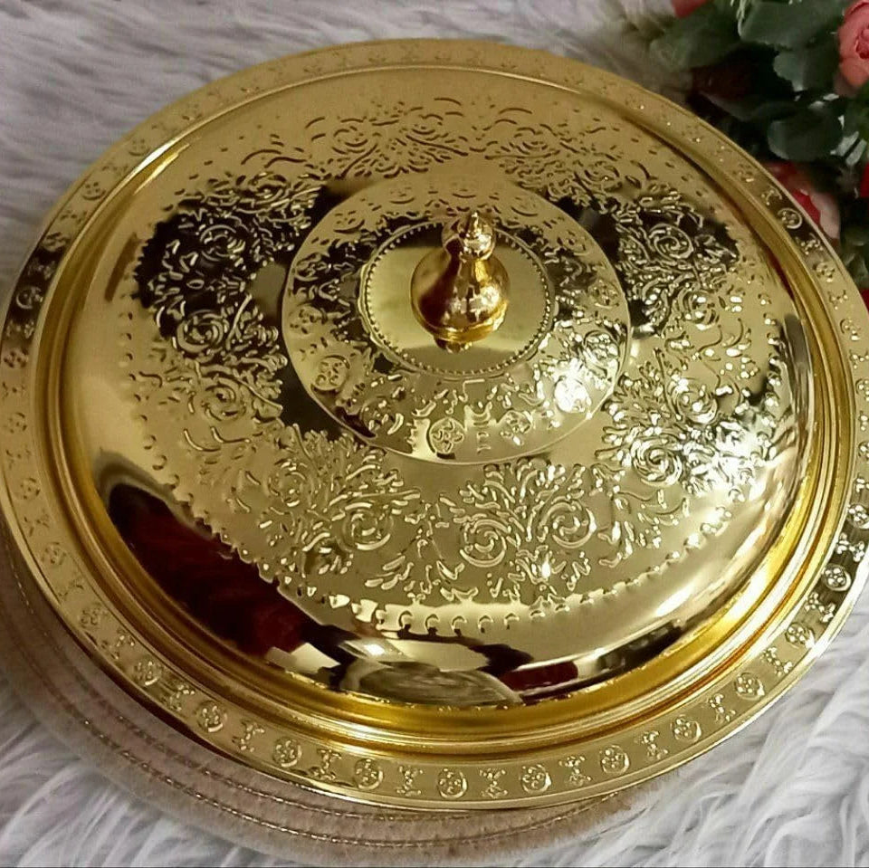 Stainless Steel Food Serving Gold Round Dinner Plate Scrollcart Qatar 