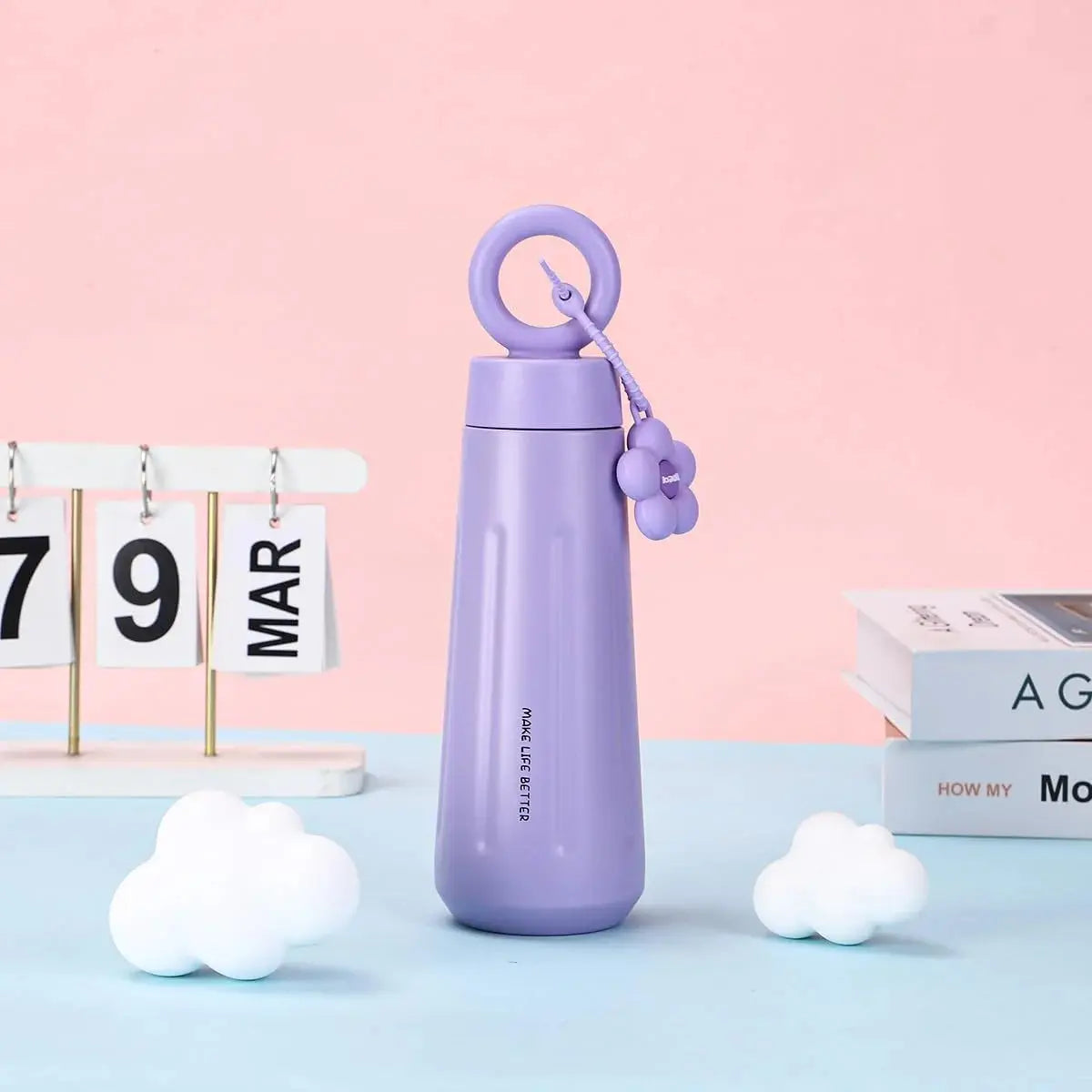 Stainless Steel Loop Water Bottle 450ML – Flower Design for Kids & Girls Scrollcart Qatar 