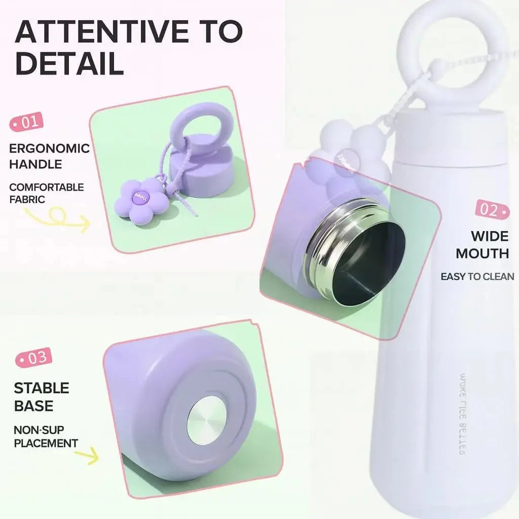 Stainless Steel Loop Water Bottle 450ML – Flower Design for Kids & Girls Scrollcart Qatar 