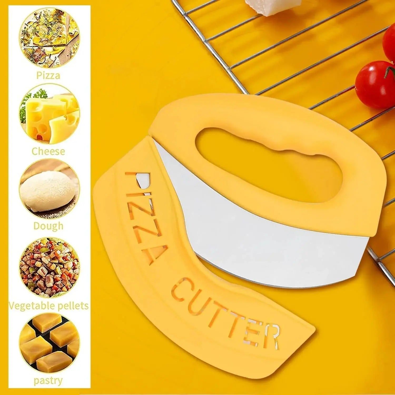Stainless Steel Rocker Pizza Slicer & Food Chopper -With Blade Cover Scrollcart Qatar 