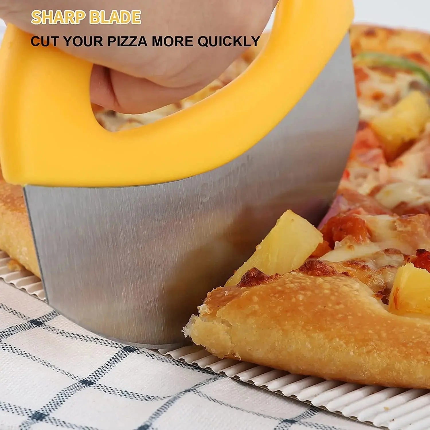 Stainless Steel Rocker Pizza Slicer & Food Chopper -With Blade Cover Scrollcart Qatar 