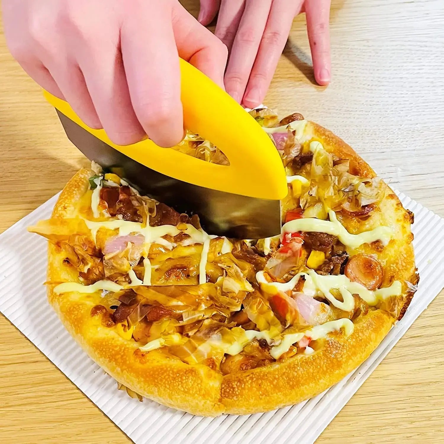 Stainless Steel Rocker Pizza Slicer & Food Chopper -With Blade Cover Scrollcart Qatar 