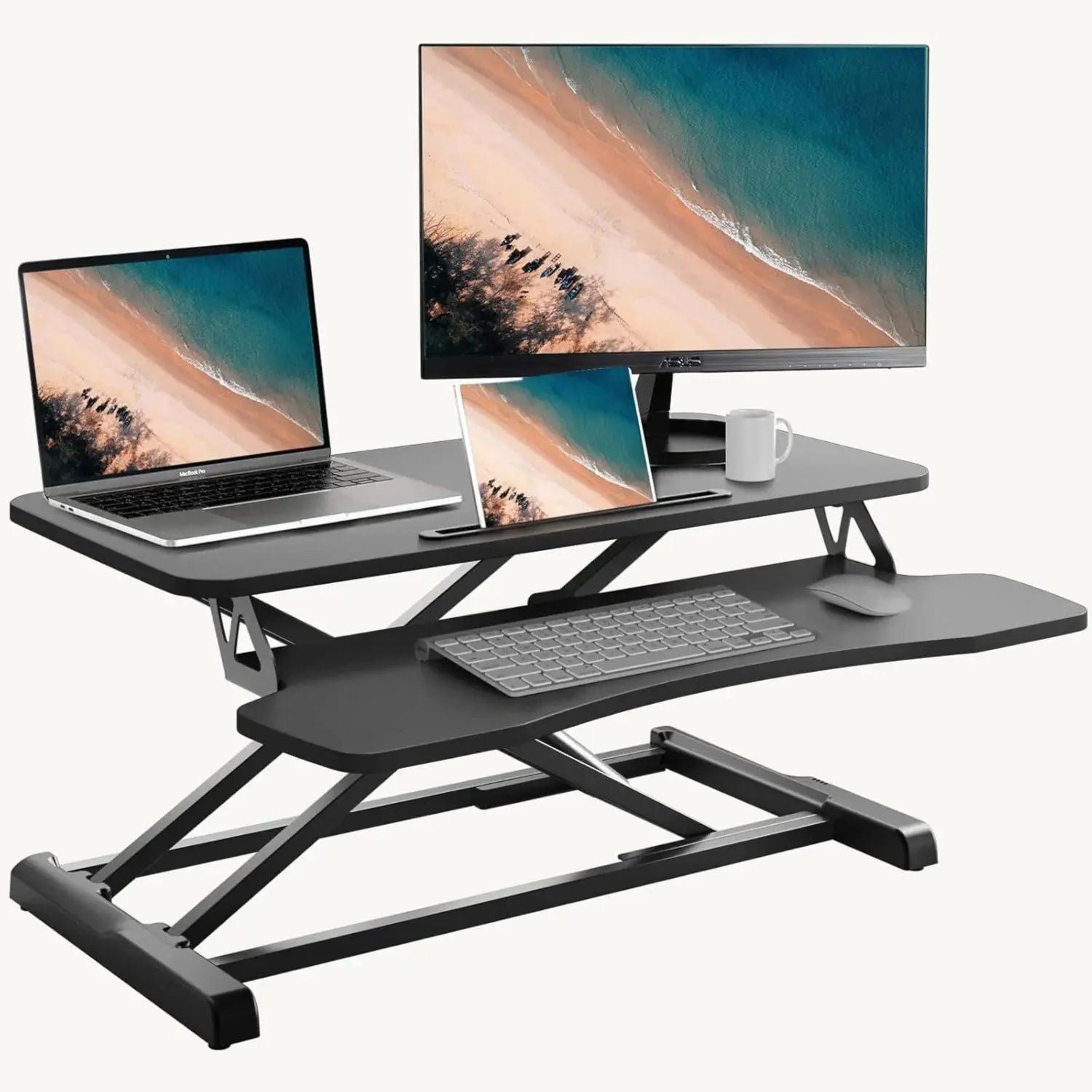 Standing Desk Converter, 32 inch Stand Up Height Adjustable Desk Riser Scrollcart Qatar 