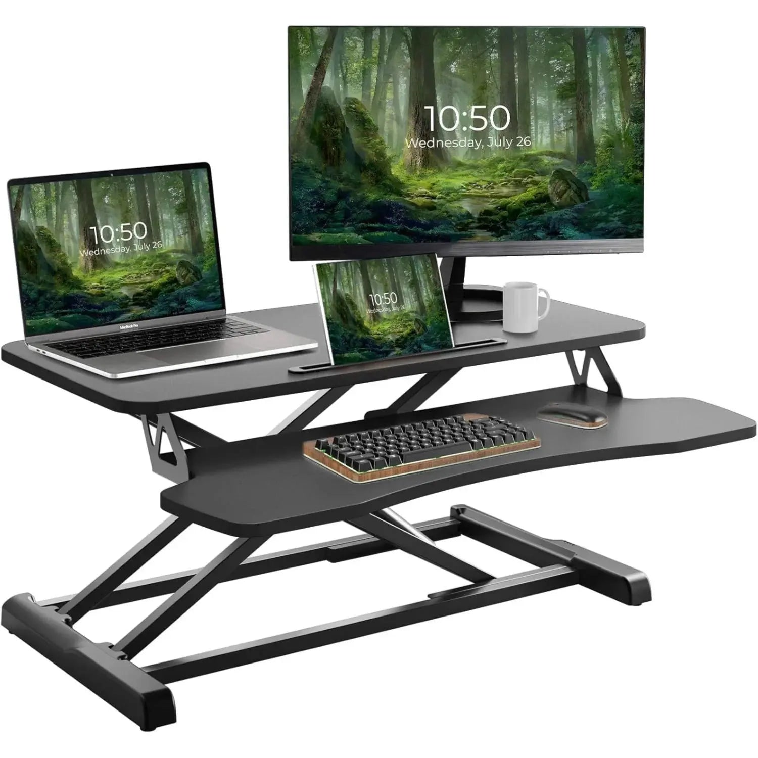 Standing Desk Converter, 32 inch Stand Up Height Adjustable Desk Riser Scrollcart Qatar 