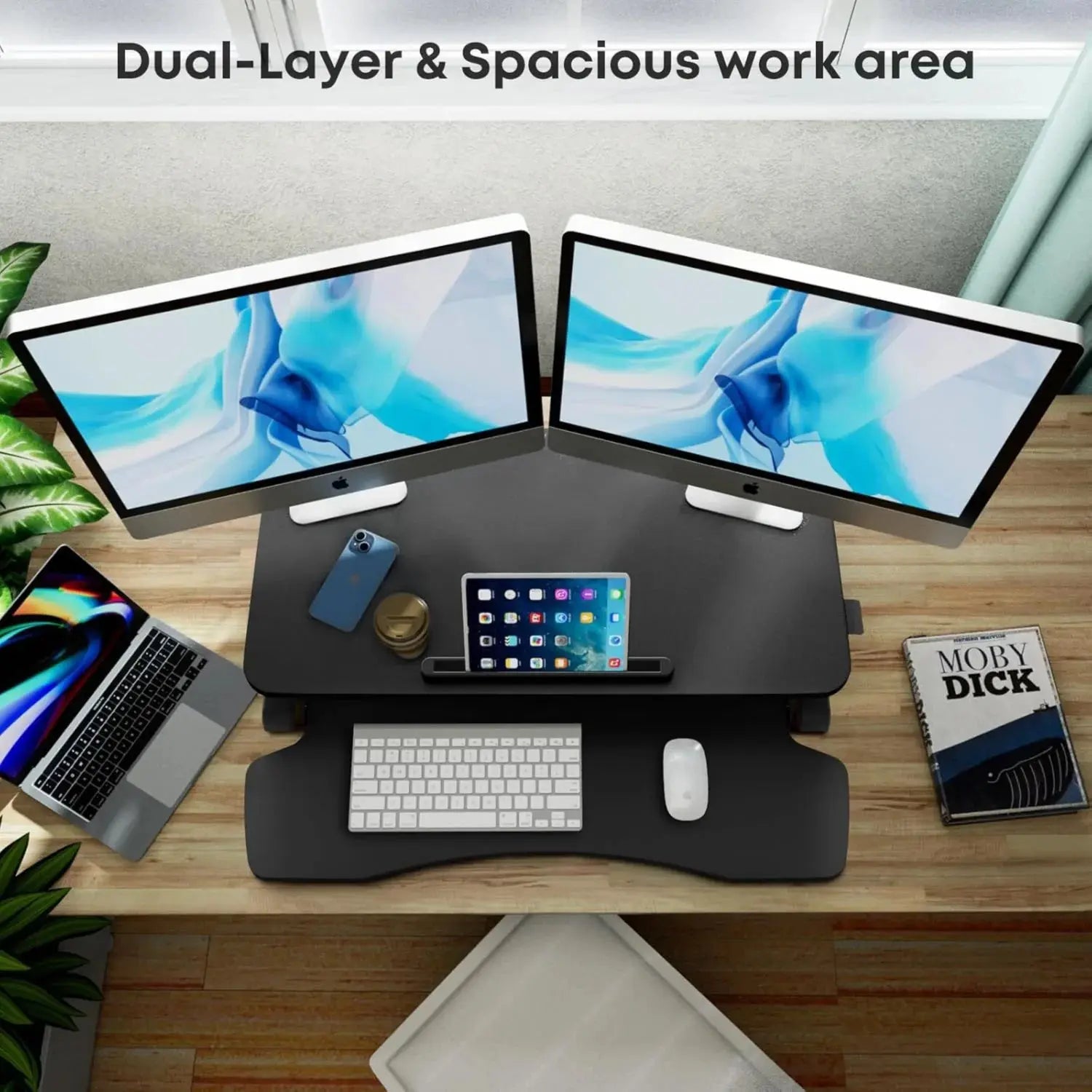 Standing Desk Converter, 32 inch Stand Up Height Adjustable Desk Riser Scrollcart Qatar 