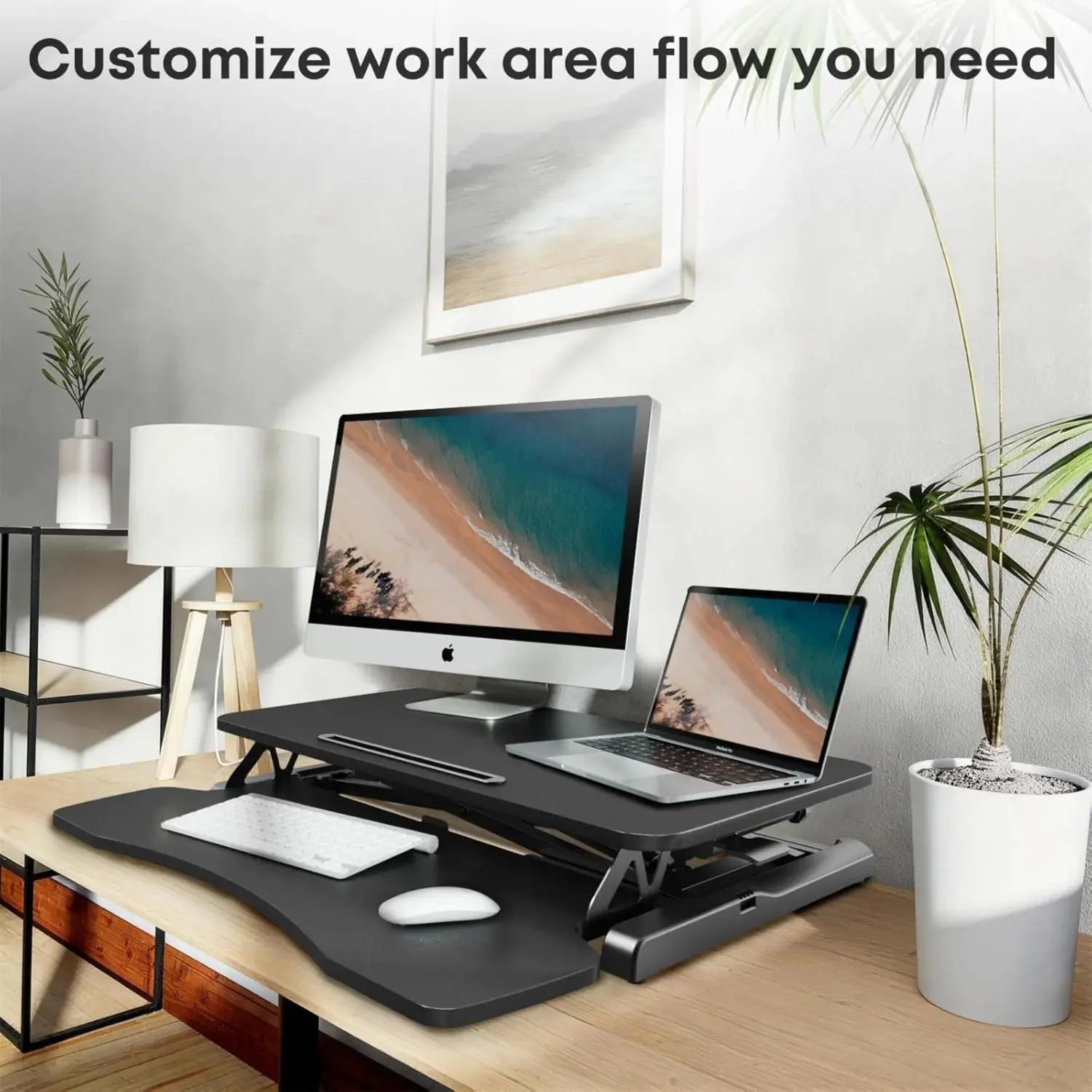 Standing Desk Converter, 32 inch Stand Up Height Adjustable Desk Riser Scrollcart Qatar 