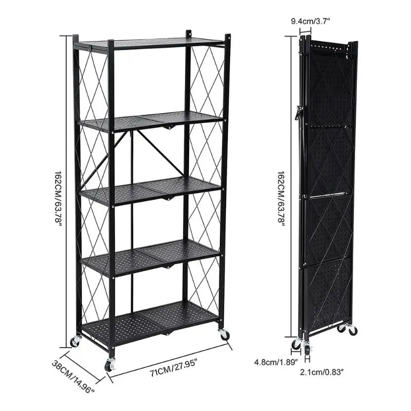 Multi Tier Foldable Metal Storage Rack Stand with Movable Wheel