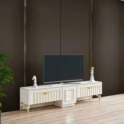 TV Stand In White & Golden Side View