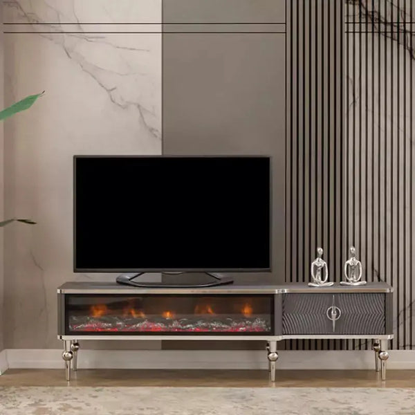 TV Unit with Fireplace | Vimini Home Derya - Grey 