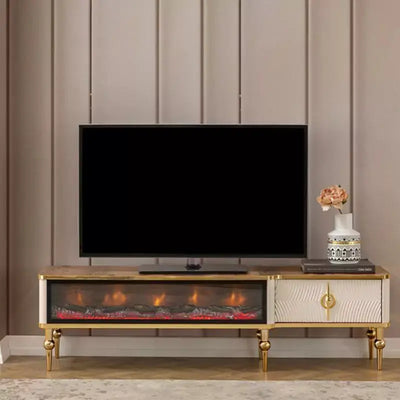 TV Unit with Fireplace | Vimini Home Derya - white