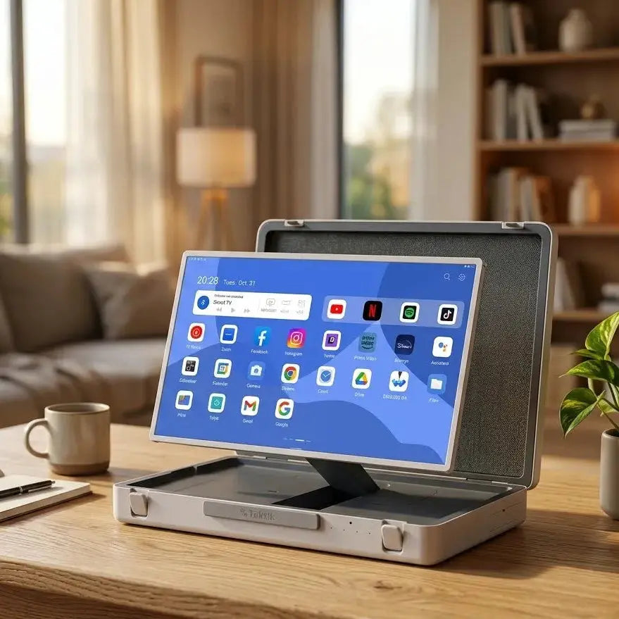 Taktik Briefcase Smart Screen 27-Inch with 6800mAh Battery – Portable Android 12 Display Scrollcart Qatar 