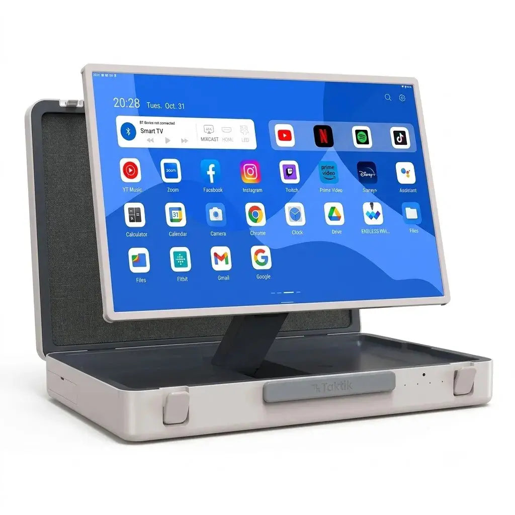 Taktik Briefcase Smart Screen 27-Inch with 6800mAh Battery – Portable Android 12 Display Scrollcart Qatar 