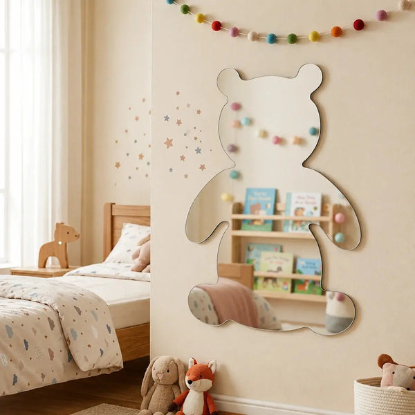 Teddy Bear Mirror 30 x 40cm Shatterproof Acrylic Wall Mirror for Kids Room Scrollcart Qatar  Scrollcart Qatar