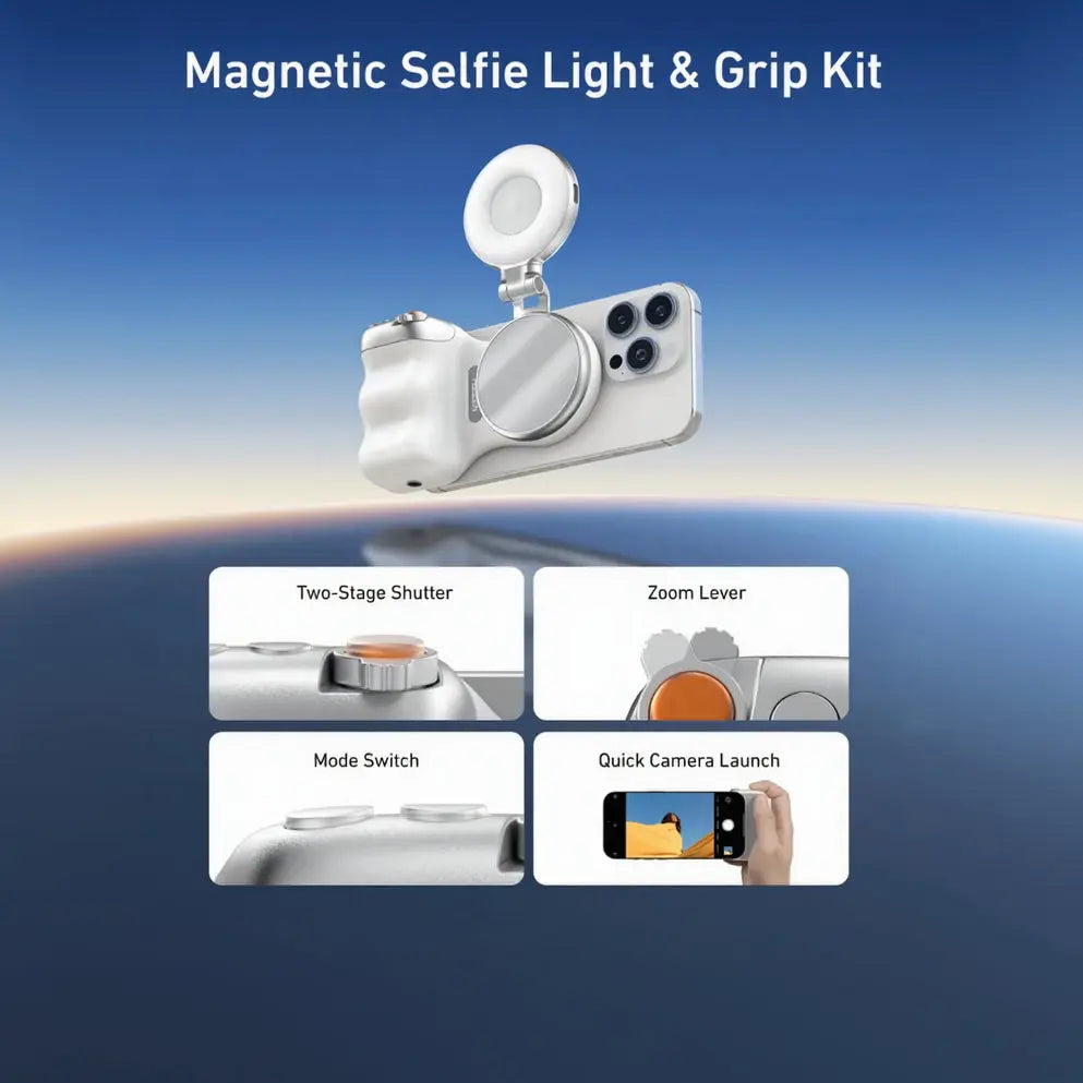 Telesin Magnetic Phone Grip with Selfie Ring Light (MagSafe-Compatible) Scrollcart Qatar 