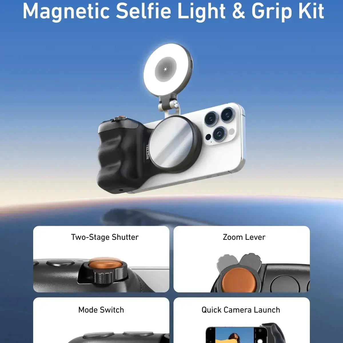 Telesin Magnetic Phone Grip with Selfie Ring Light (MagSafe-Compatible) Scrollcart Qatar 