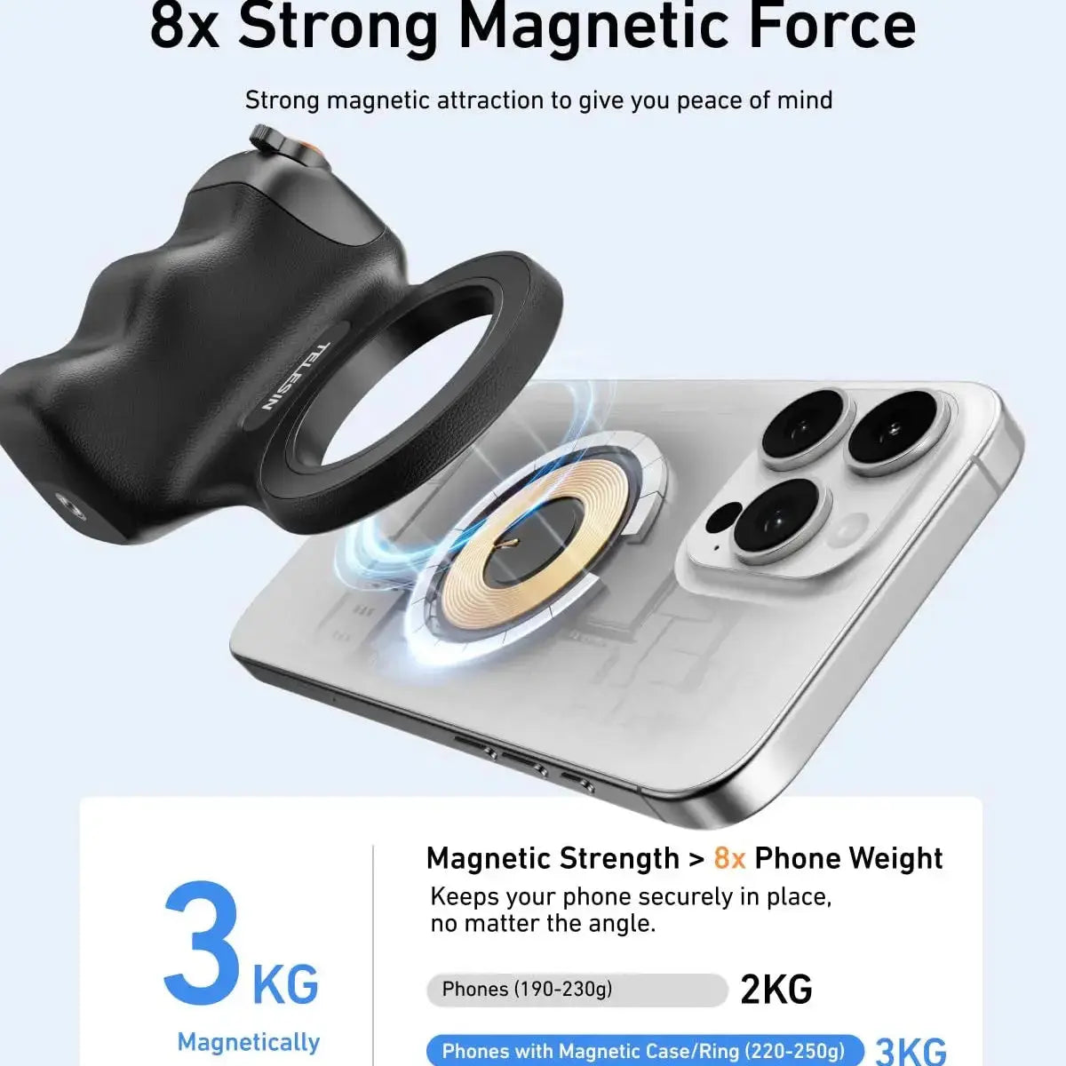 Telesin Magnetic Phone Grip with Selfie Ring Light (MagSafe-Compatible) Scrollcart Qatar 