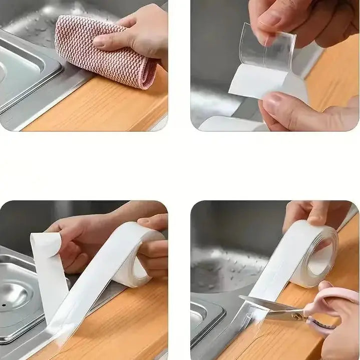 Transparent Waterproof Sealing Tape | Silicone Kitchen & Bathroom Gap Sealing Scrollcart Qatar 