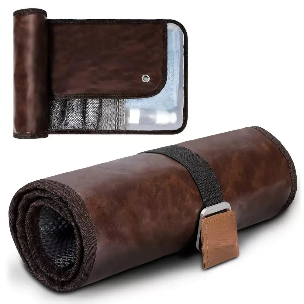 Travel Toiletry Bag PU Leather Compact - Roll Organizer