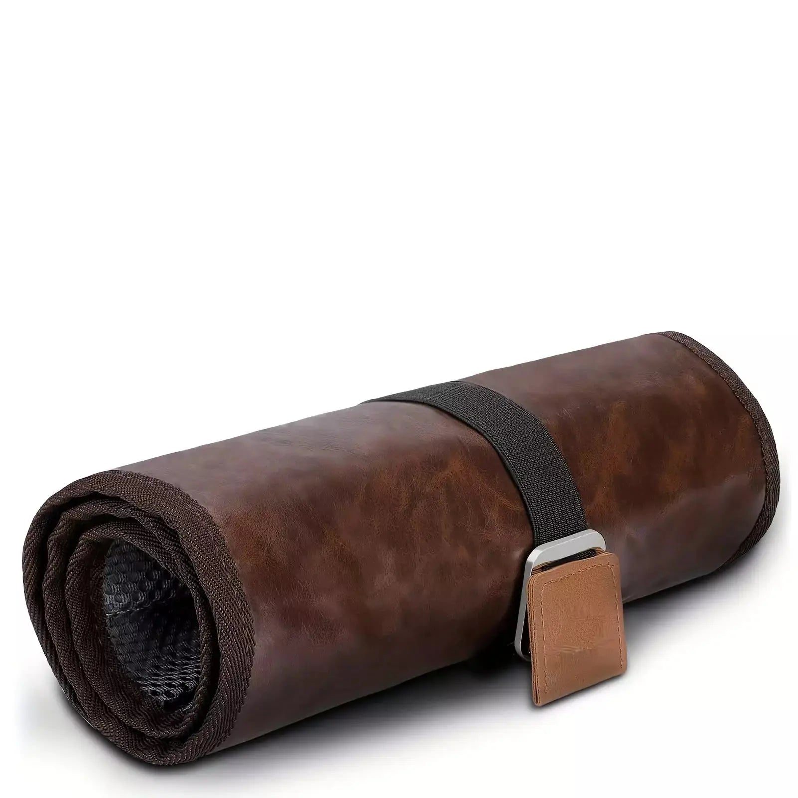 Travel Toiletry Bag PU Leather Compact - Roll Organizer rolled