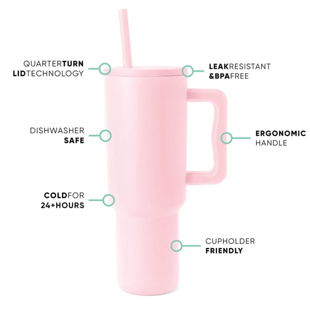 Tumbler Bottle Cup 1 Liter - Pink - Scrollcart Qatar