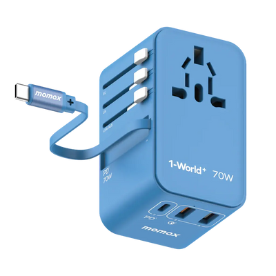 MOMAX 1-World 70W GaN Travel Adapter with Built-in USB-C Cable Alamat Qatar