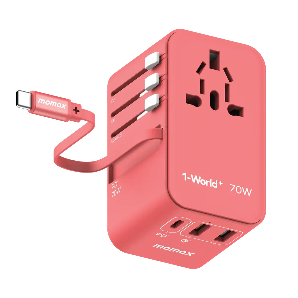 MOMAX 1-World 70W GaN Travel Adapter with Built-in USB-C Cable Alamat Qatar