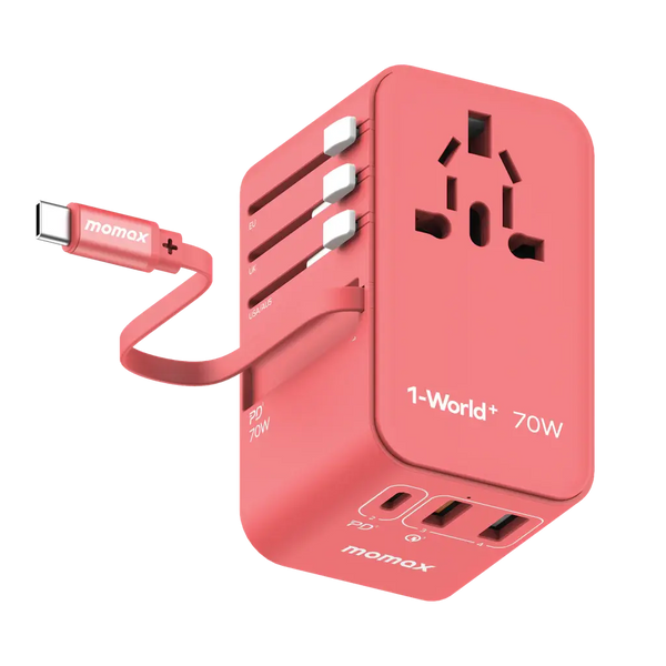 MOMAX 1-World 70W GaN Travel Adapter with Built-in USB-C Cable Alamat Qatar
