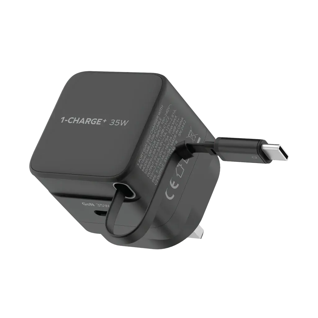 MOMAX 1-CHARGE 35W GAN 1 PORT CHARGER WITH BUILT-IN USB-C CABLE Scrollcart Qatar