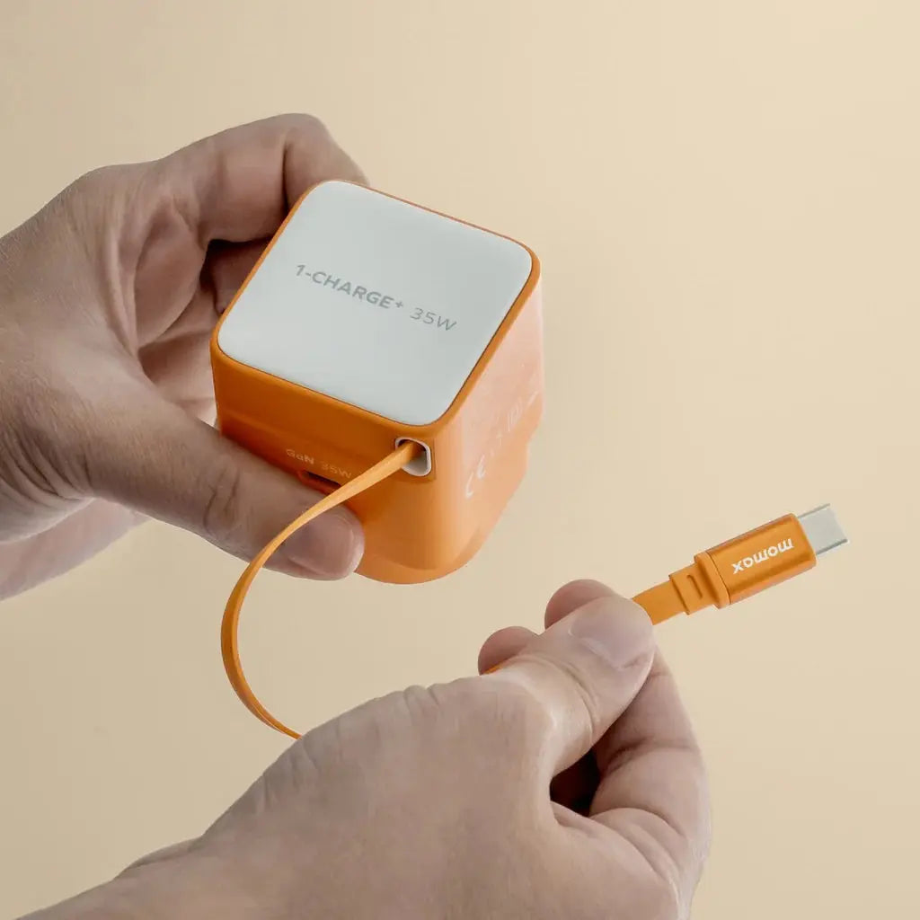 MOMAX 1-CHARGE 35W GAN 1 PORT CHARGER WITH BUILT-IN USB-C CABLE Scrollcart Qatar