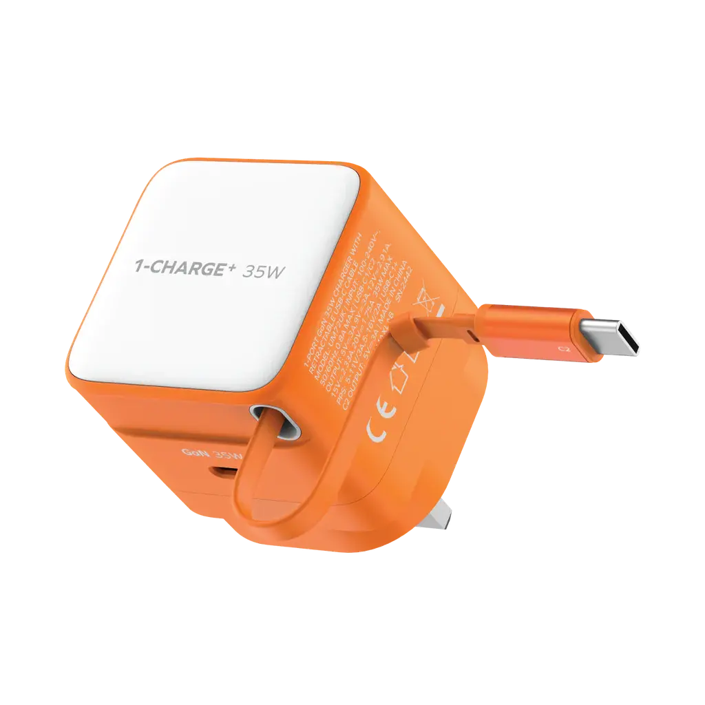 MOMAX 1-CHARGE 35W GAN 1 PORT CHARGER WITH BUILT-IN USB-C CABLE Scrollcart Qatar