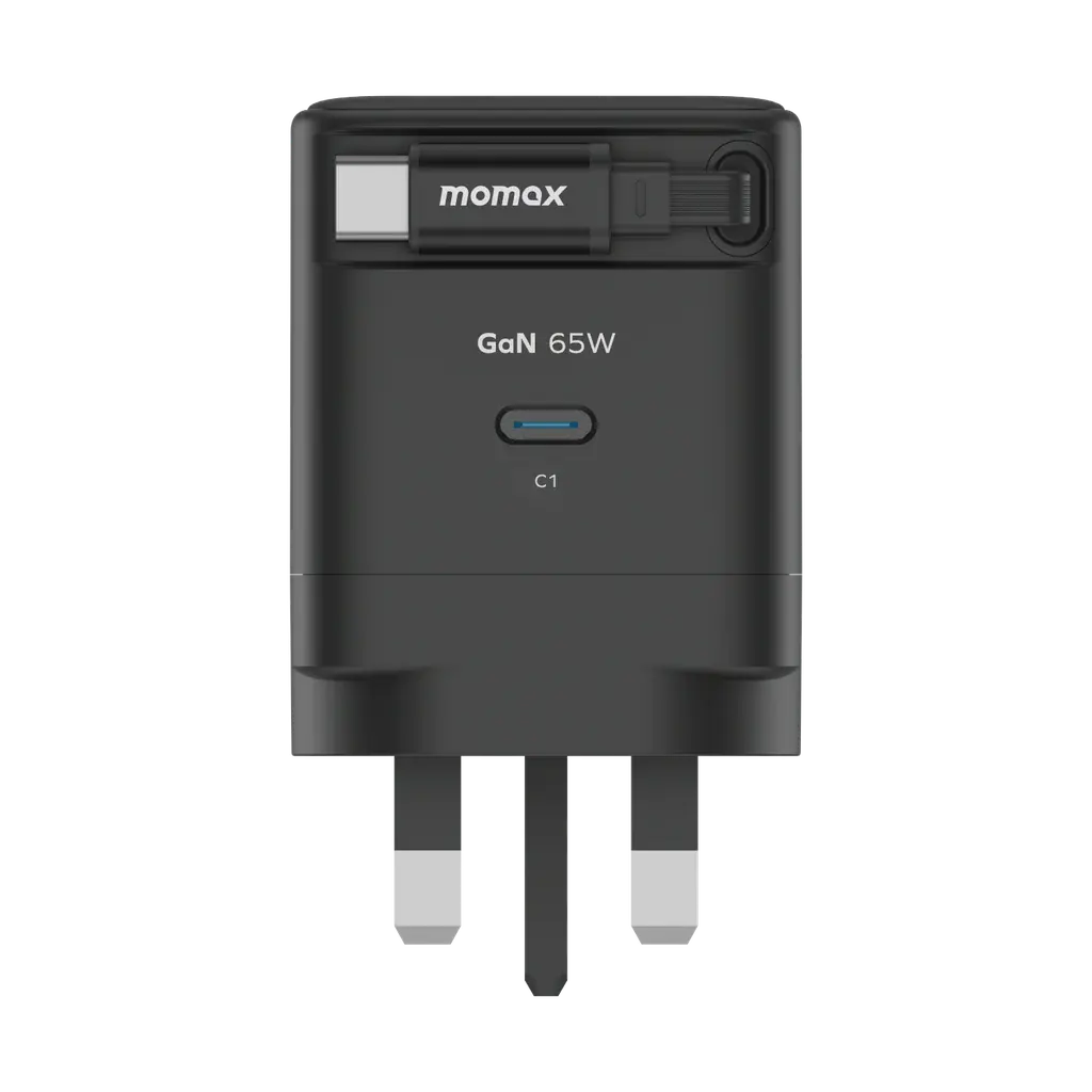 MOMAX 1-CHARGE 65W GAN 1 PORT CHARGER WITH BUILT-IN USB-C CABLE Alamat Qatar