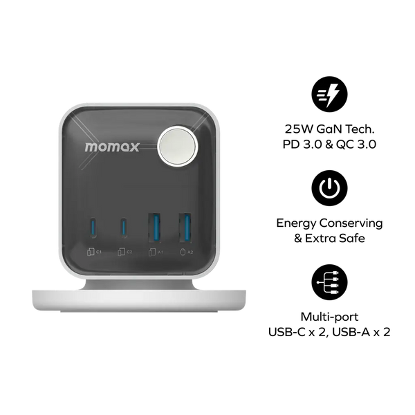 MOMAX 1-Charge Work Flow | 3-Outlet Power Cube with USB Alamat Qatar