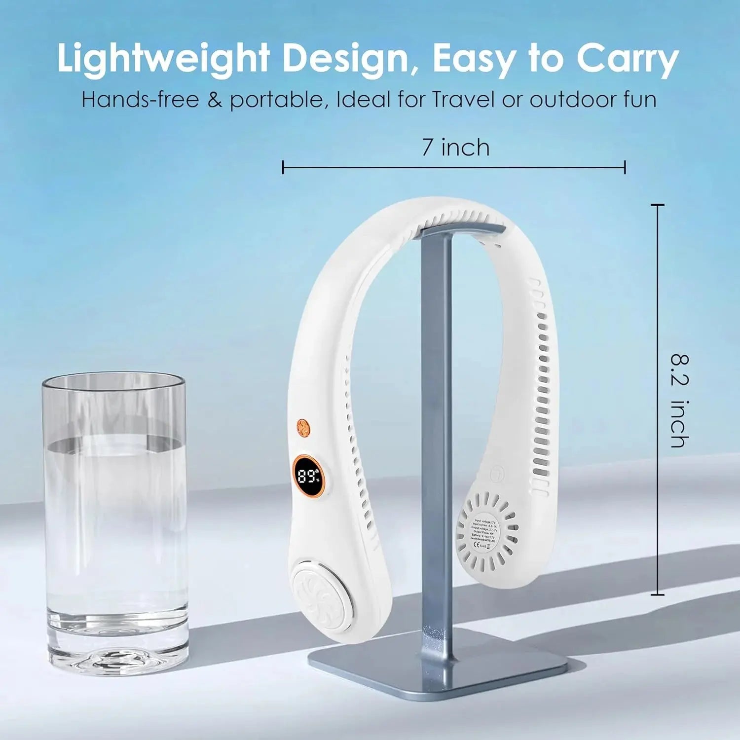 USB Bladeless Neck Fan Rechargeable 5 Speed LED Display Scrollcart Qatar 