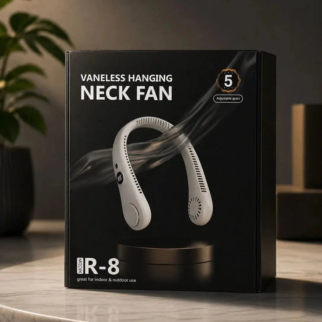 USB Bladeless Neck Fan Rechargeable 5 Speed LED Display Scrollcart Qatar 
