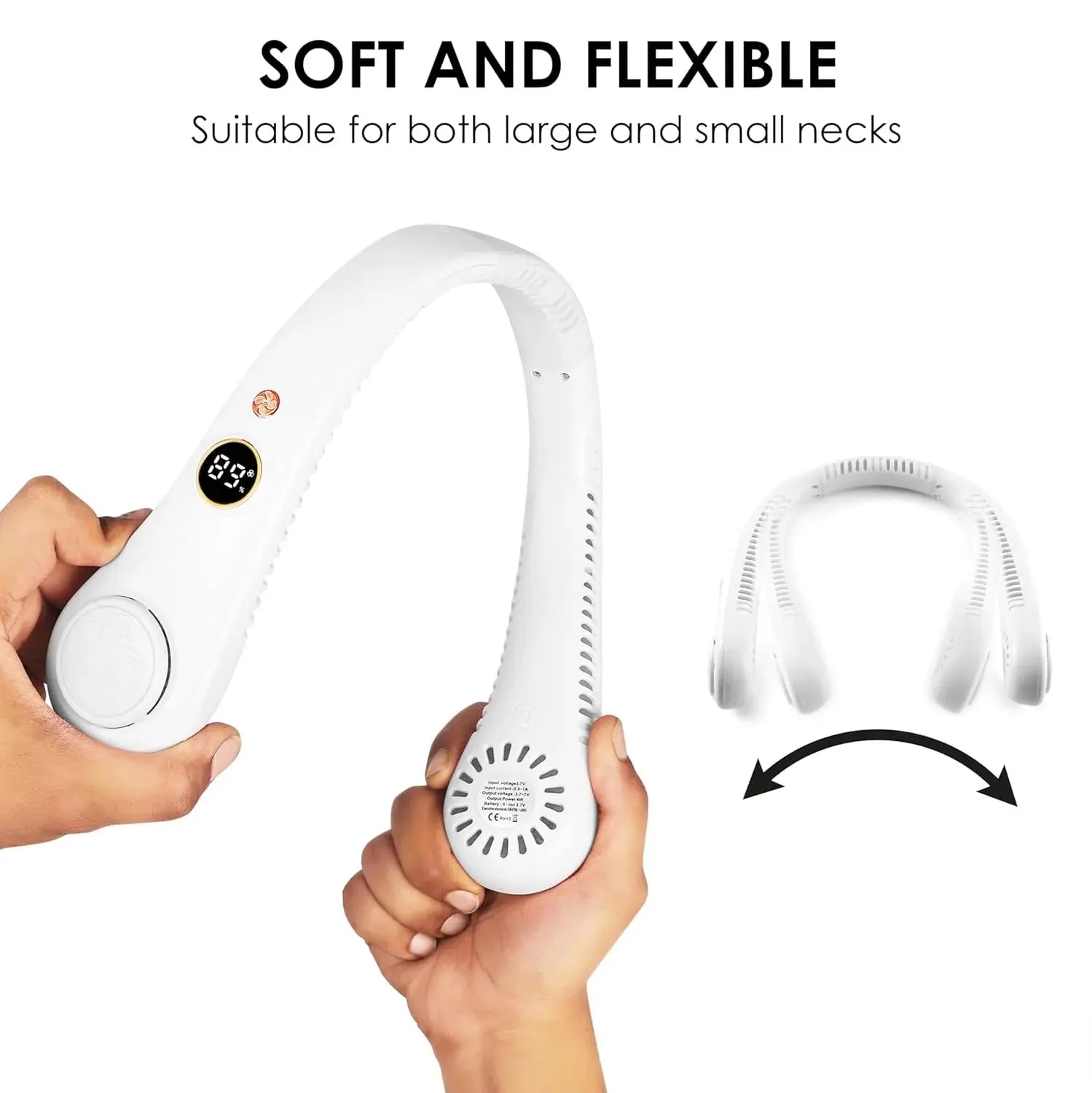 USB Bladeless Neck Fan Rechargeable 5 Speed LED Display Scrollcart Qatar 