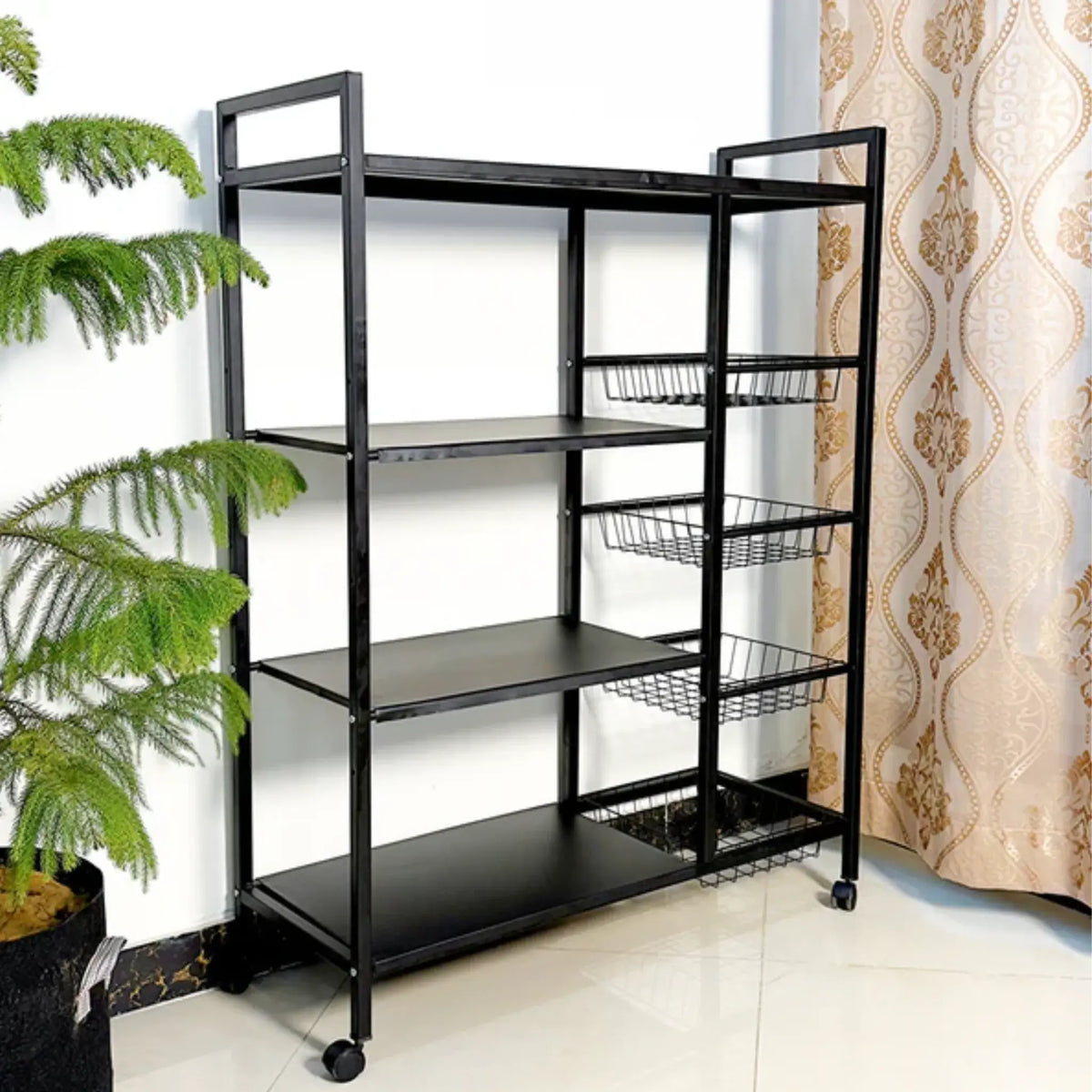 Utility Storage Rack for Kitchen – 90 × 32 × 135 cm, Mesh Baskets & Wheels Scrollcart Qatar 