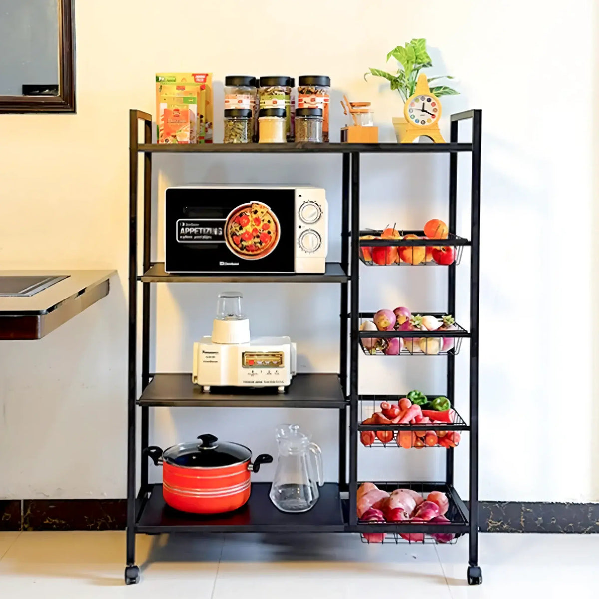 Utility Storage Rack for Kitchen – 90 × 32 × 135 cm, Mesh Baskets & Wheels Scrollcart Qatar 