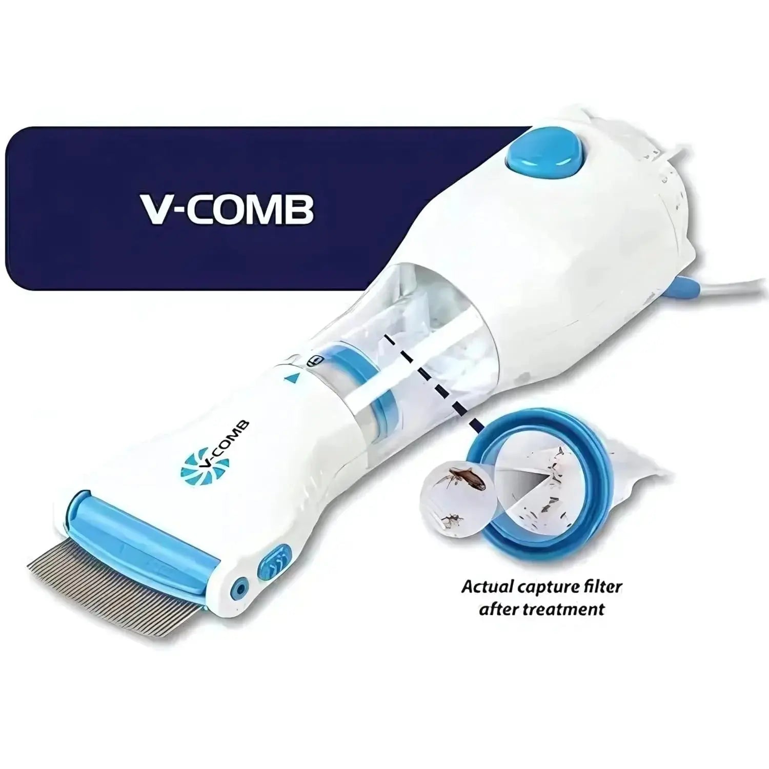 V Comb Electric Head Lice Remover – Vacuum Lice & Egg Removal Comb with Capture Filter System (Chemical-Free) 