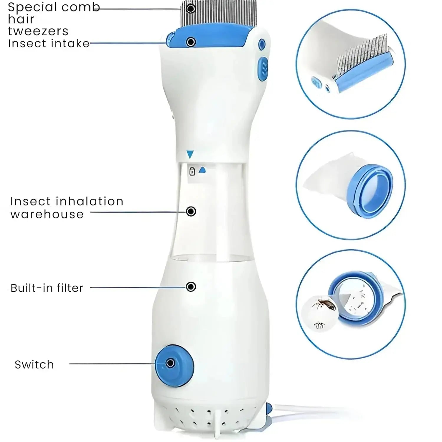 V Comb Electric Head Lice Remover – Vacuum Lice & Egg Removal Comb with Capture Filter System (Chemical-Free) 