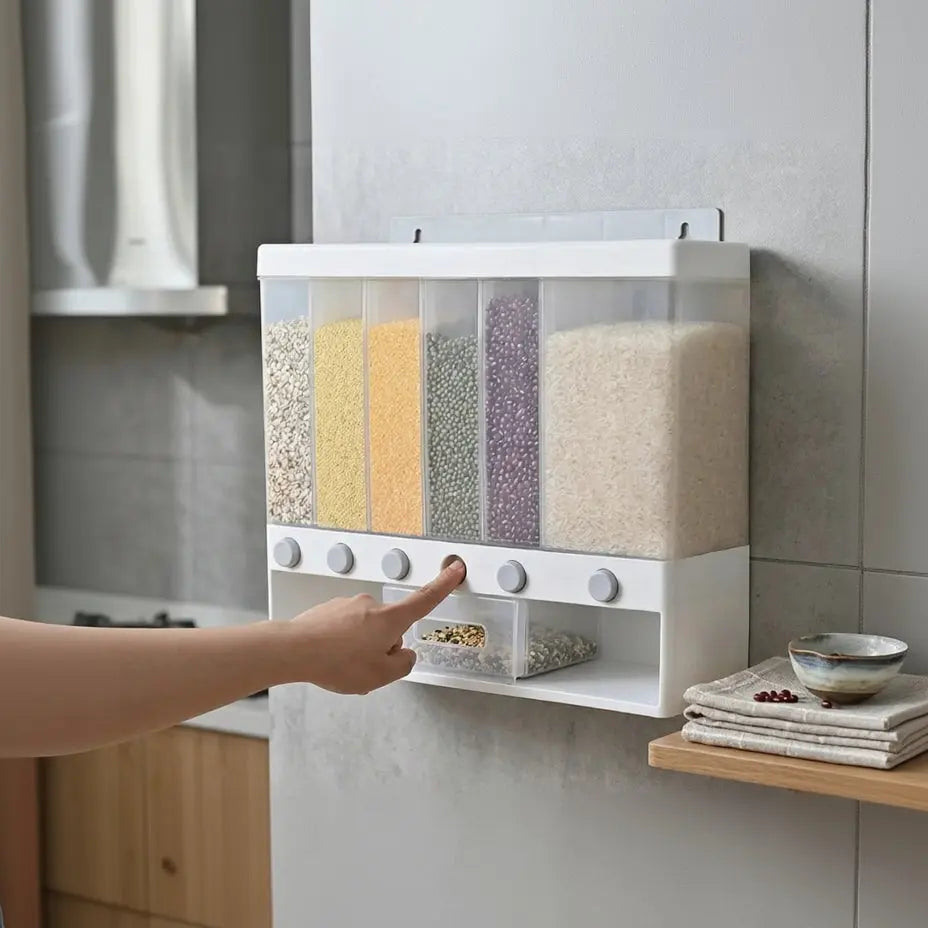 Wall Mounted 6-Grid Cereal & Grain Dispenser – Kitchen Storage Scrollcart Qatar 