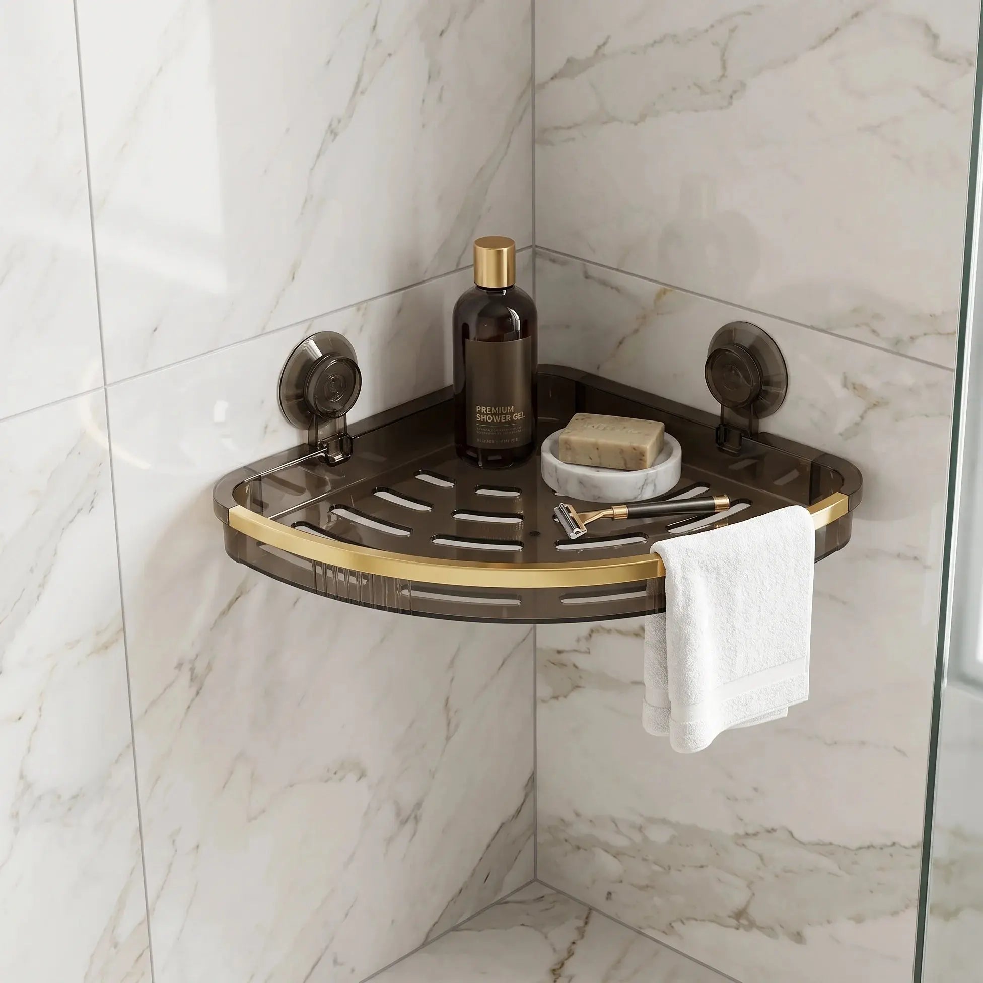 Wall Mounted Bathroom Corner Shelf Shower Shampoo Organizer Rack Scrollcart Qatar 