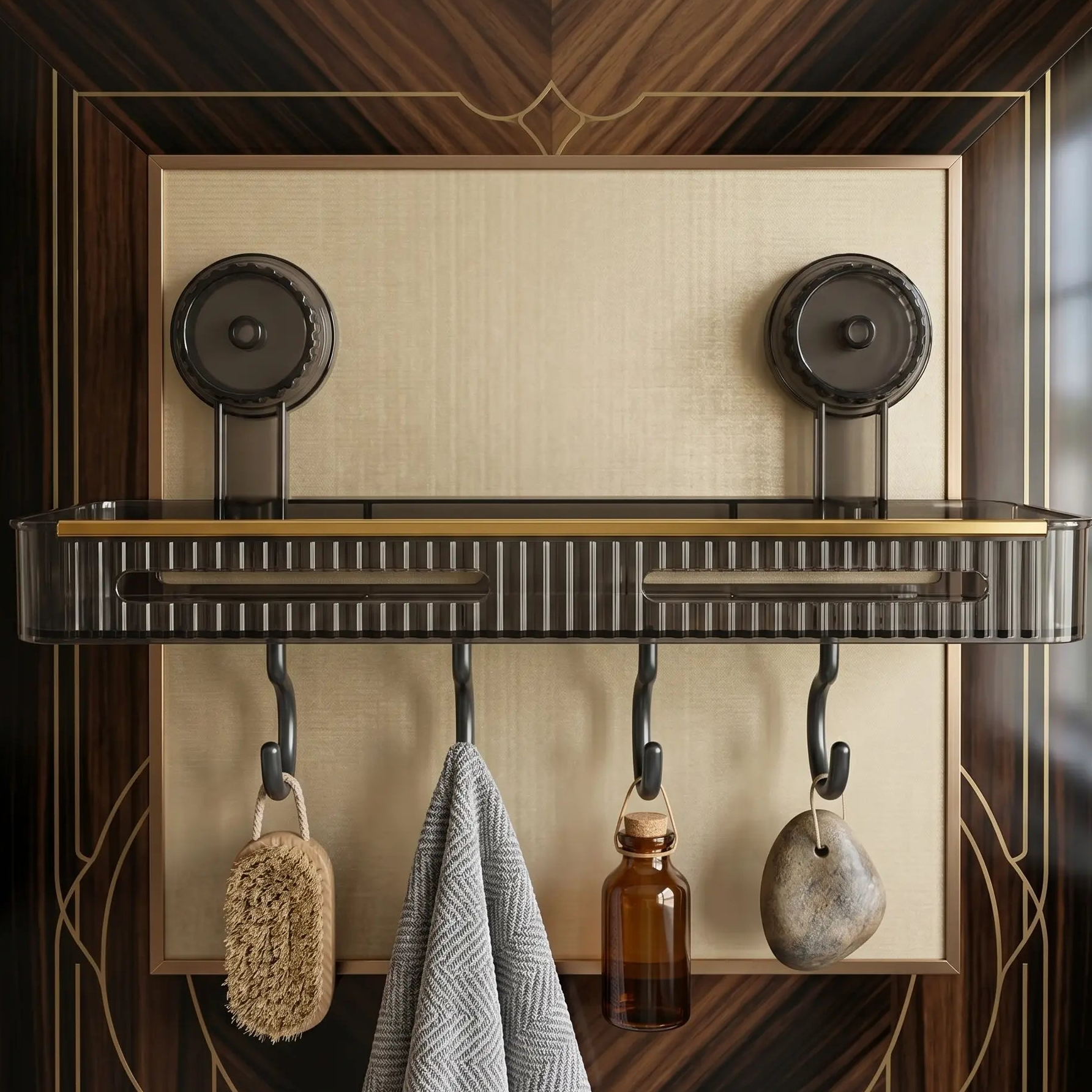 Wall Mounted Bathroom Shelf Rack with Hooks Punch Free Organizer Scrollcart Qatar 