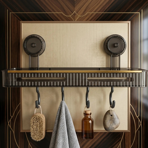 Wall Mounted Bathroom Shelf Rack with Hooks Punch Free Organizer Scrollcart Qatar 