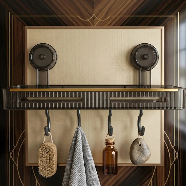 Wall Mounted Bathroom Shelf Rack with Hooks Punch Free Organizer Scrollcart Qatar 