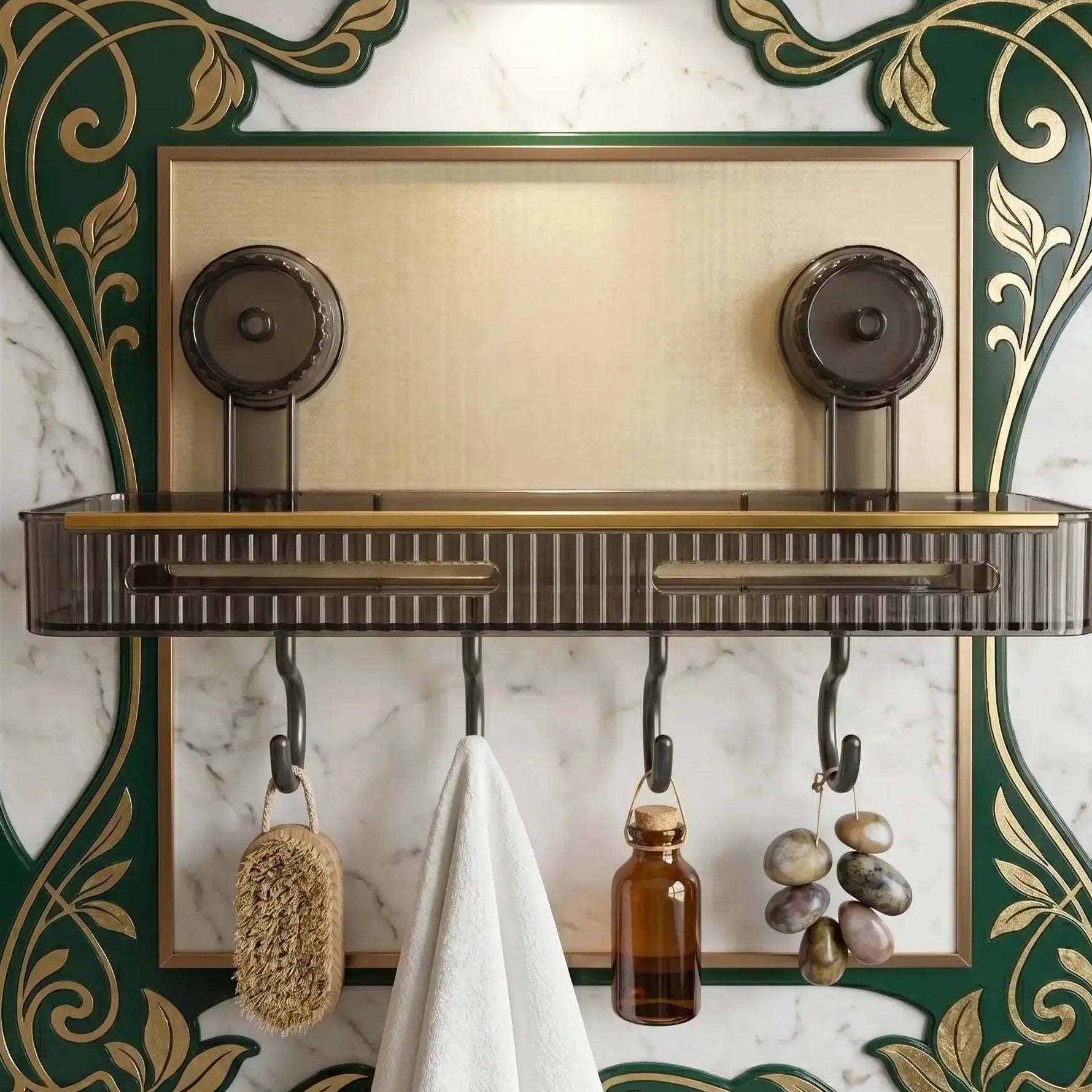 Wall Mounted Bathroom Shelf Rack with Hooks Punch Free Organizer Scrollcart Qatar 