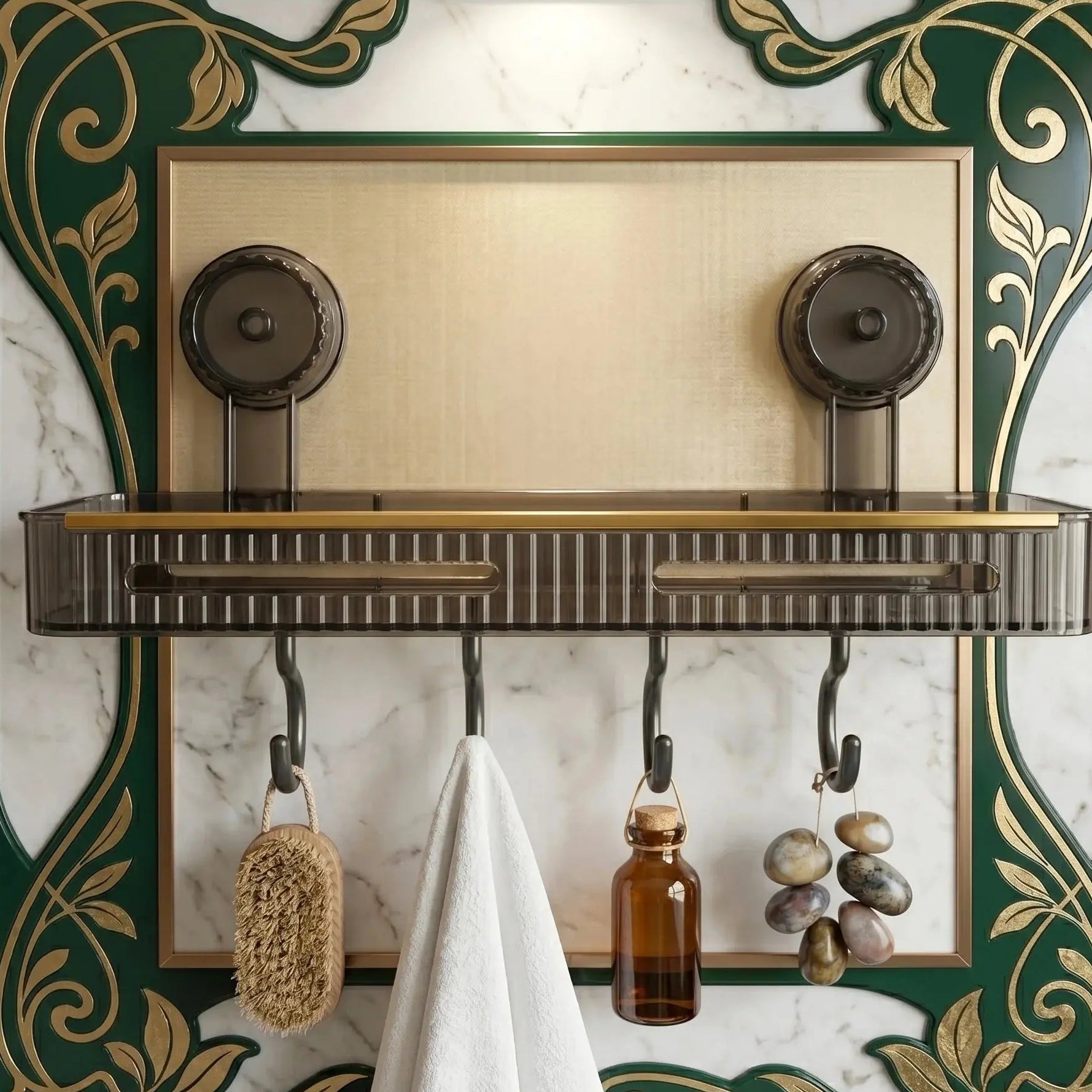 Wall Mounted Bathroom Shelf Rack with Hooks Punch Free Organizer Scrollcart Qatar 