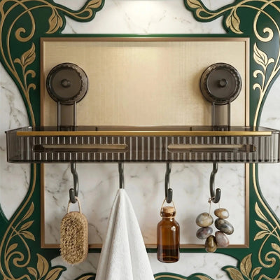 Wall Mounted Bathroom Shelf Rack with Hooks Punch Free Organizer Scrollcart Qatar 
