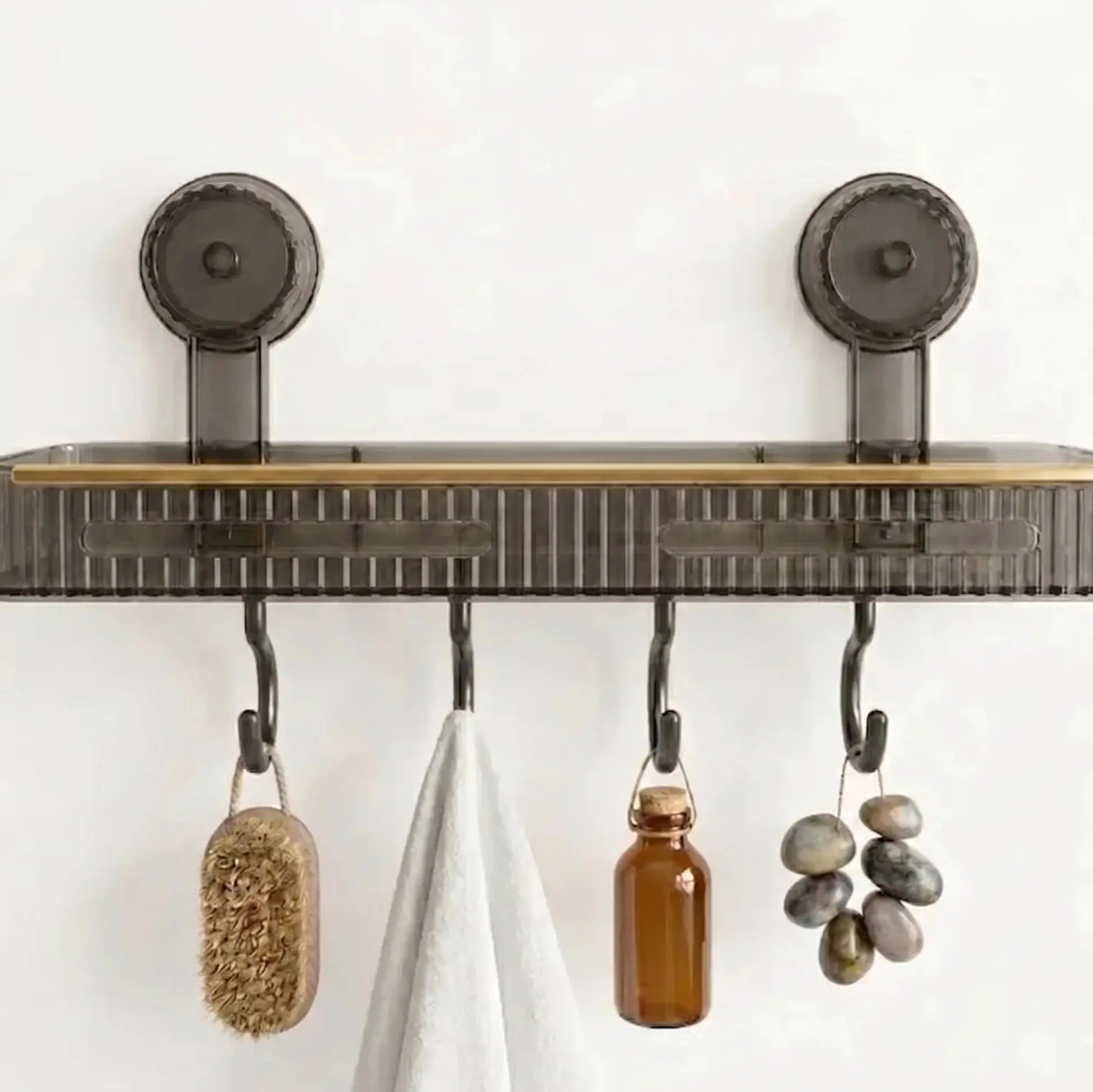 Wall Mounted Bathroom Shelf Rack with Hooks Punch Free Organizer Scrollcart Qatar 