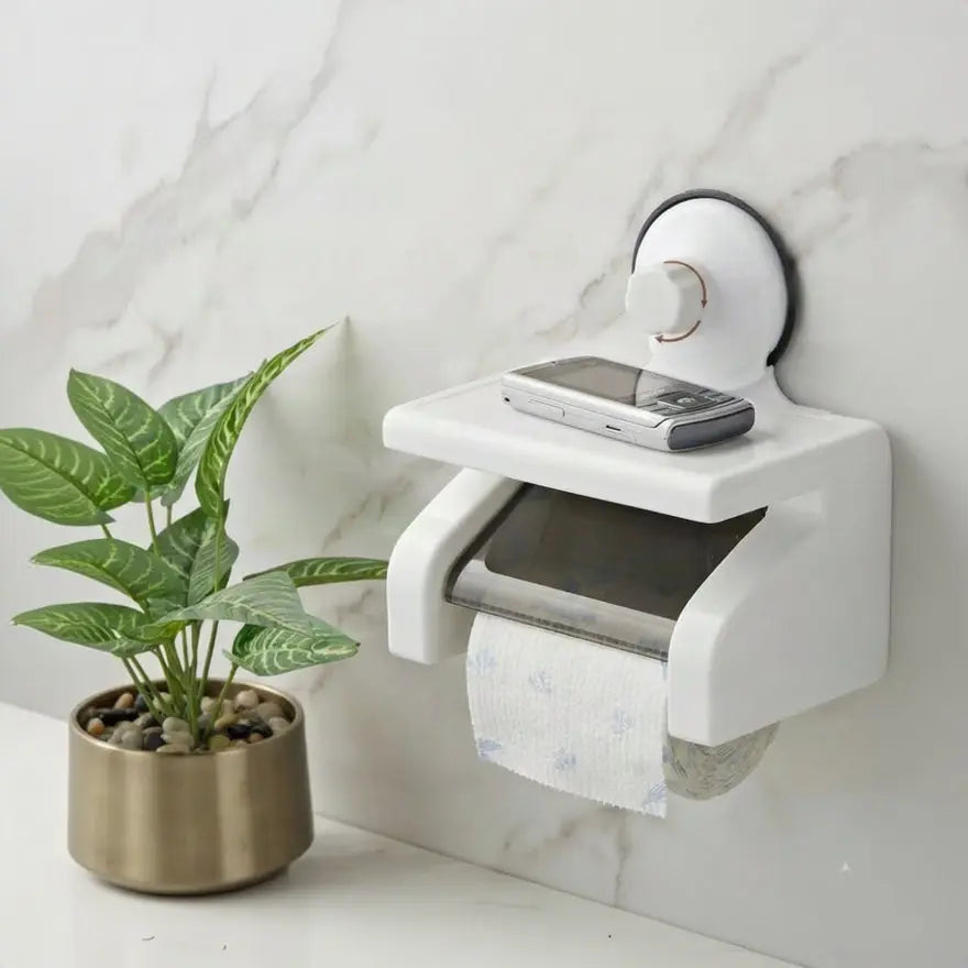Waterproof Toilet Paper Holder with Shelf – Bathroom Storage Rack Scrollcart Qatar 