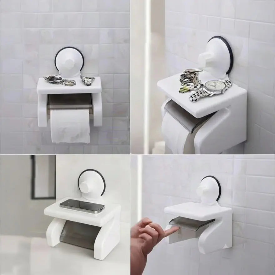 Waterproof Toilet Paper Holder with Shelf – Bathroom Storage Rack Scrollcart Qatar 